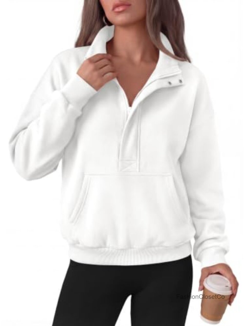 Women's Quarter Zip Crop Fleece Pullover Sweatshirt Long Sleeve Mock Neck